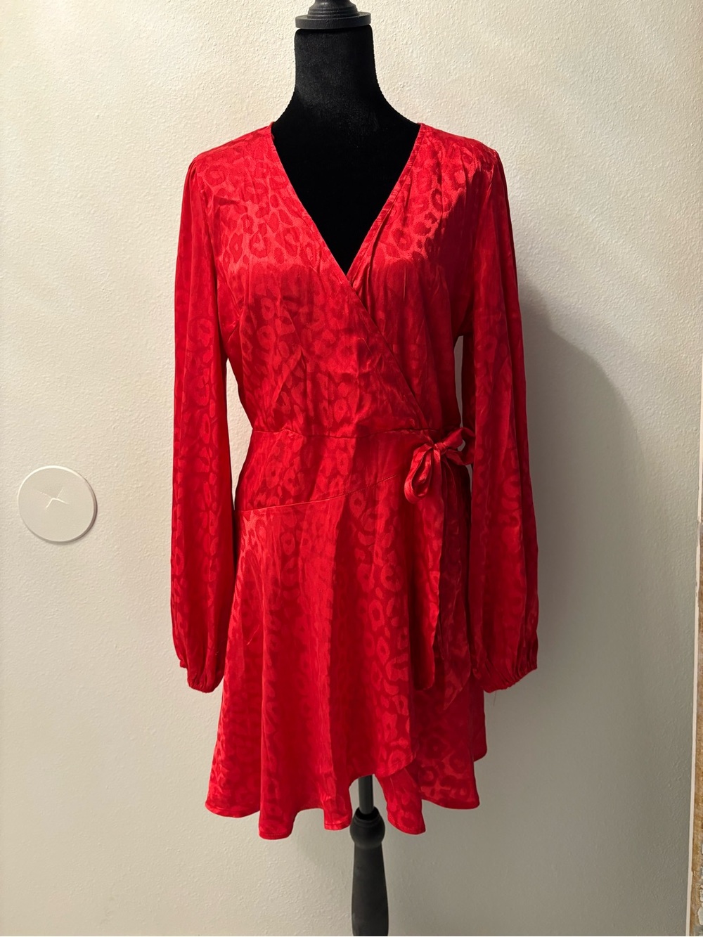 Vici Red Long Sleeve Wrap Dress with Tie Waist